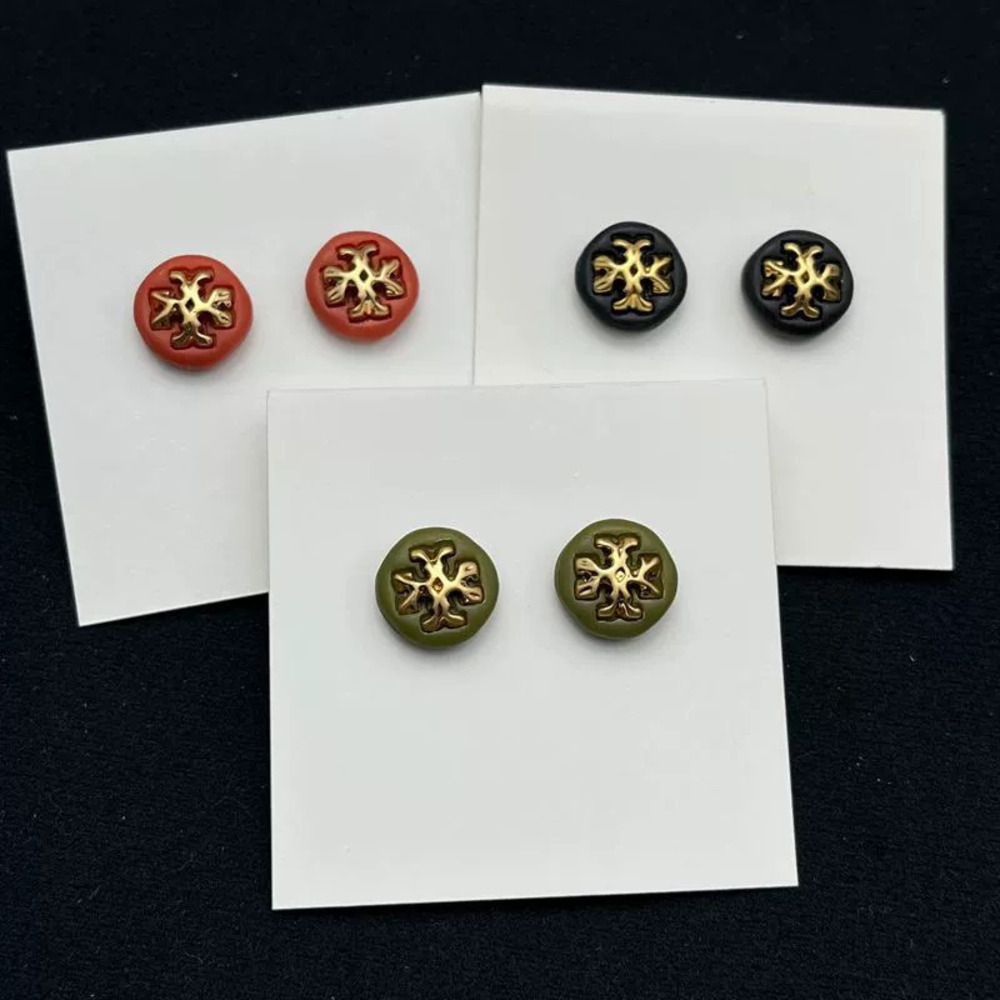 Tory Burch Round Resin Gold Plated Copper Double Inlay Geometric Earrings